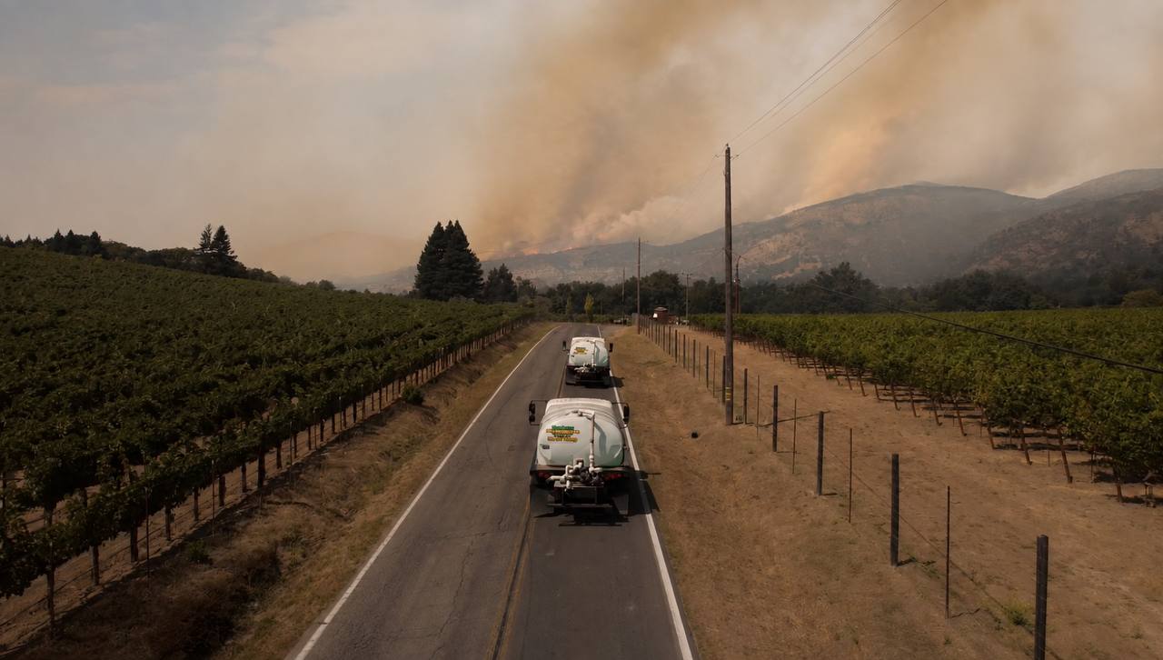 Bingham's water trucks responding during a Napa Valley wildfire emergency