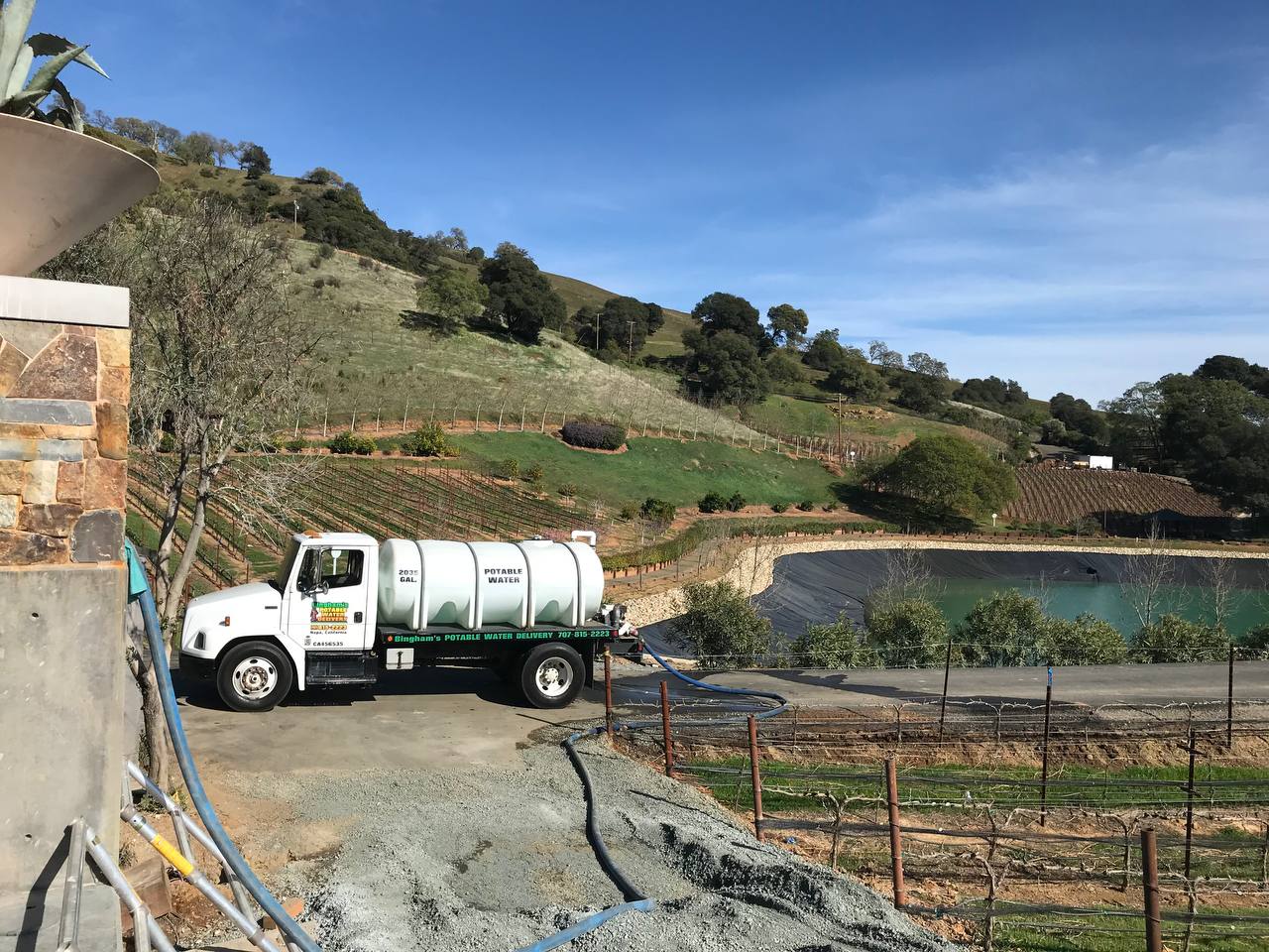 Bingham's water delivery truck at a rural Napa Valley home