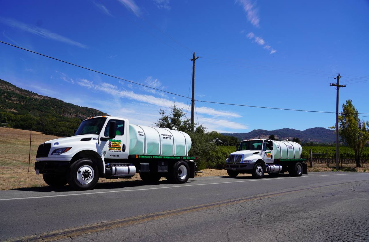 Bingham's Potable Water delivery fleet on a Napa Valley road